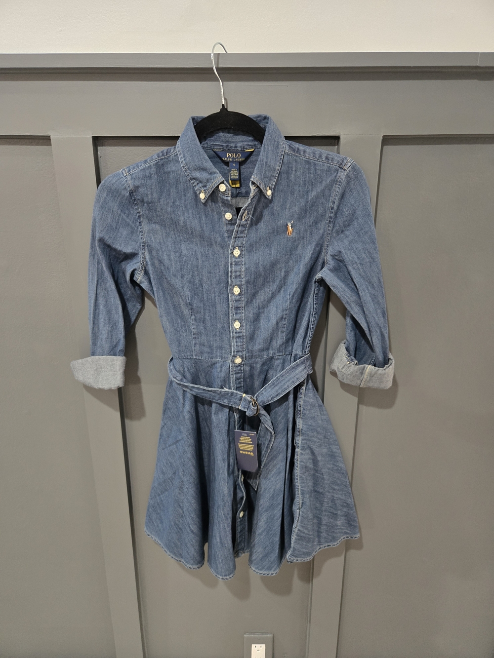 NWT Polo Ralph Lauren Girls Belted Denim Shirtdress Size 12 Indigo Blue